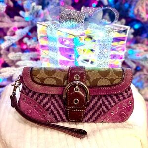 Vintage Y2K Coach Patchwork Wristlet- Purple Burgundy Rare